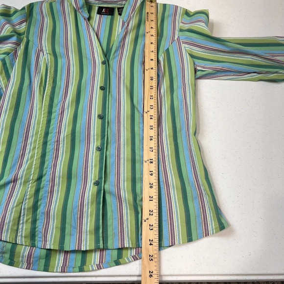 ALC Women's Striped Button Front‎ Blouse Top Stretch Long Sleeve Multicolor SZ L - Picture 8 of 9